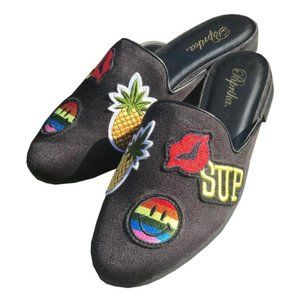 Paprika Low Chunky Block Heel Mule w Emoji Patches